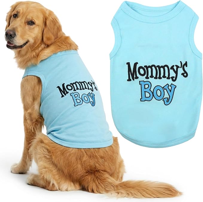 Parisian Pet Dog Shirt Mommy’s Boy Pet Shirt – 100% Cotton Shirts for Large Dogs – Blue Sleeveless Puppy Clothes – Lightweight and Breathable Dog Apparel – Boy Dogs Clothes - Stretchy Dog Shirt
