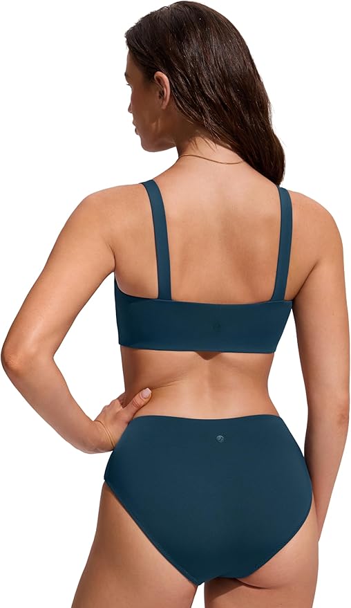 CRZ YOGA Square Neck Bikini Tops for Women - Padded Wide Straps Full Coverage Bathing Suit Swim Bra