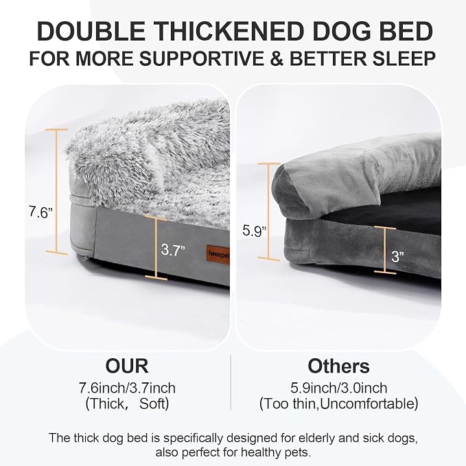 3.7 inch Thickened Orthopedic Dog Beds for Medium Dogs, Supportive Dog Sofa Bed with 28D Egg-Crate Foam, Removable Washable Plush Cover, Waterproof Lining, Half-Round Design for Puppy,Senior Dog