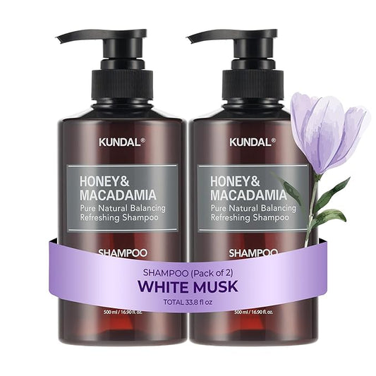 KUNDAL Honey & Macadamia Natural Shampoo [White Musk] Korean Hair Care Shampoo Damage Repair Strengthen, Nourish, with Argan Oil, Free Paraben & Sulfate 16.9 fl oz (Pack of 2),Stocking Stuffers