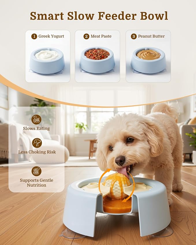 [2026 Upgrade] Slow Feeder Dog Bowl with Rolling Ball[Anti-Swallow],Dog Enrichment Toys for Liquid Treats, 3 Suction Cups Grip Smooth Surfaces, 250 mL Capacity for Broth and Yogurt