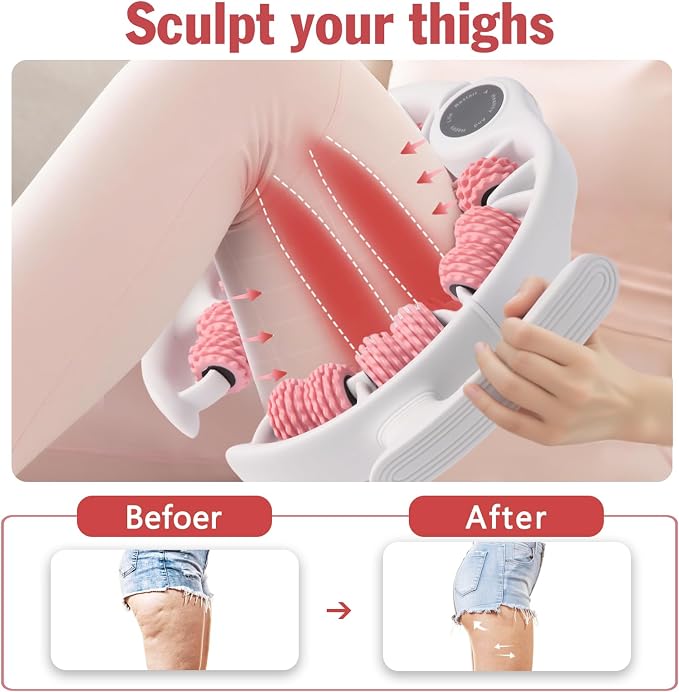 Cellulite Massage Tool Lymphatic Drainage Massager for Thighs & Legs & Buttocks, Anti Cellulite Roller with Detachable Handles Fascia Massage Tool for Contoured & Smoother Skin, White-Pink