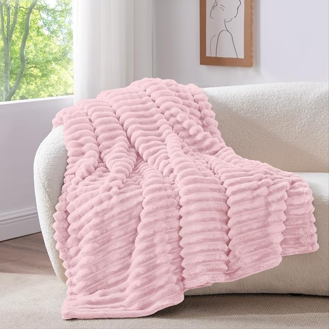 BEDELITE Ribbed Twin Blanket for Couch & Bed, Cherry Blossom, 60"x80" | Ultra-Soft Plush Fleece, Cozy, Warm Yet Lightweight, Ribbed Texture, Home Decor, Machine Washable, Giftable, All-Season Use