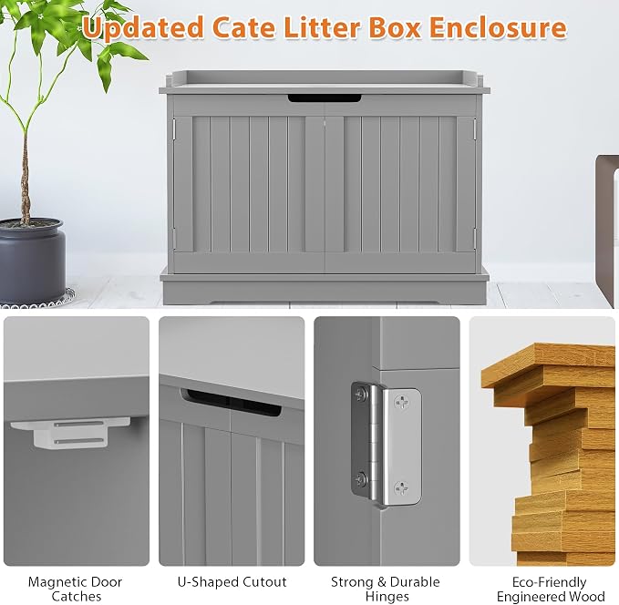 Pet Republic Hidden Cat Litter Box Enclosure - Cat Litter Box Furniture Table Nightstand (Grey)