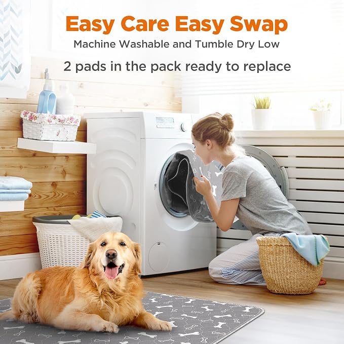 Washable Pee Pads for Dogs, 2 Pack Reusable Puppy Pads, 36"x41" | Super Absorbent, Waterproof & Leakproof, Non-Slip Bottom, Machine Washable, For Floors, Beds, Couches, Crates, Carpets, Cars