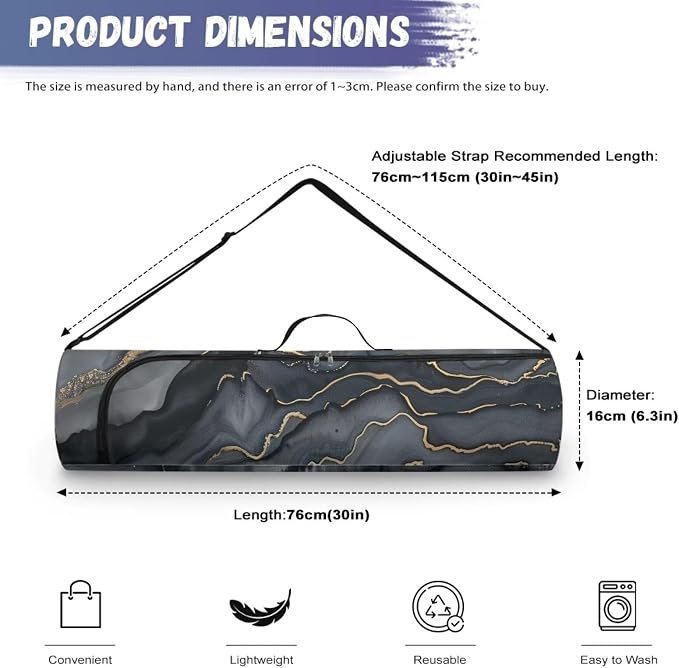 Yoga Mat Bag with Adjustable Shoulder Strap and Handle Zipper, 30in Wide x 6.3in Diameter for Yoga Mat Storage