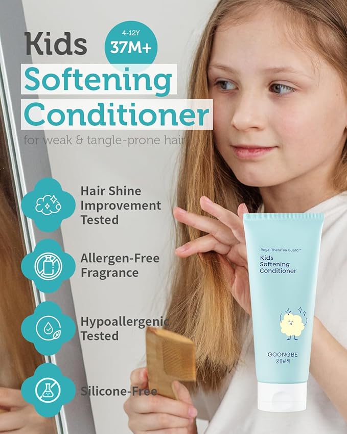 GOONGBE Korean Kids Silicone-Free Silky Shampoo & Conditioner for Weak Frizzy Hair - Glossy Shine & Tangle Prevention - Low pH - Allergen-Free, 10.1oz & 6.76oz
