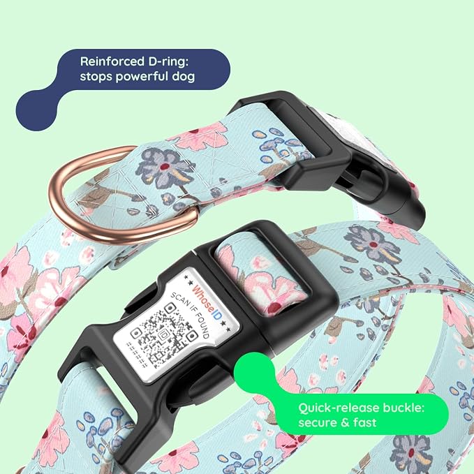Airtag Dog Collar,with Waterproof airtag Holder，Original Stylish Cute Pattern Design.QR Code ID Buckle，Comfortable Soft Cotton for Small Medium Large Dogs