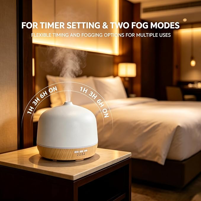 Ceramic Essential Oil Diffusers for Home Large Room, Aromatherapy Scent Air Diffuser Ultrasonic Aroma Defusers 500ml with Timed—Wood