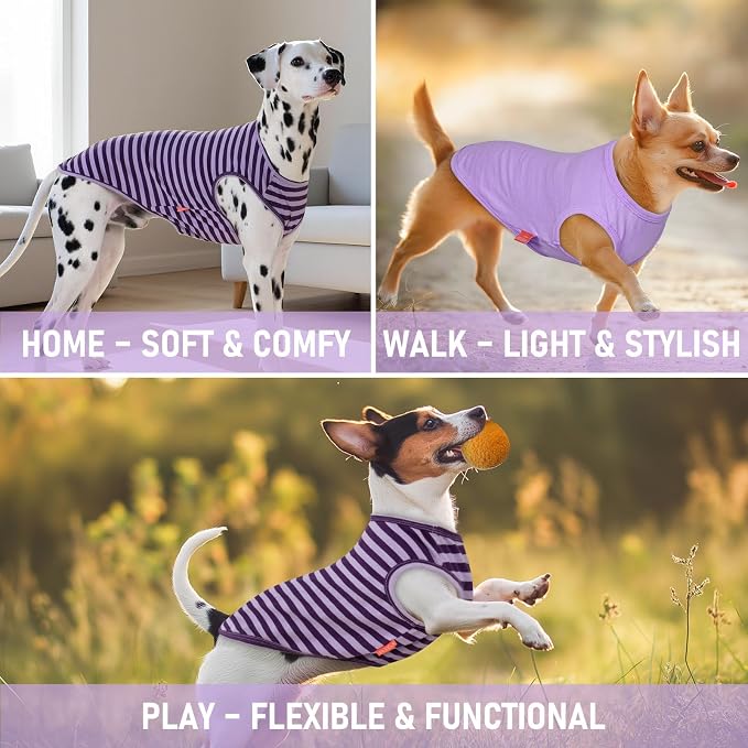 KYEESE 2Pack Cotton Dog Shirt for Large Dogs Soft Striped Tank Top | Reflective for Safety, Lightweight & Breathable, Gentle on Sensitive Skin, Stretchy & Free to Move, Comfortable Daily Wear