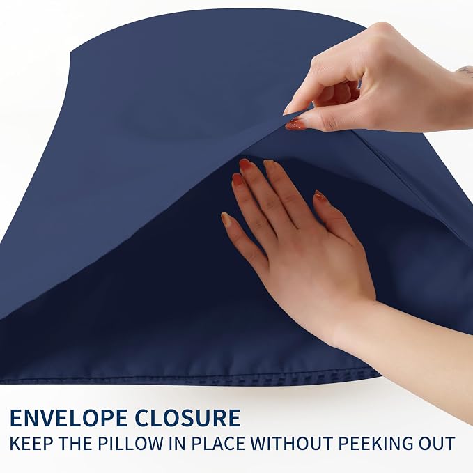 100% Egyptian Cotton 600 TC Waffle Weave Pillowcases King Size 2 Pack | Ultra Soft Pillow Shams with Envelope Closure, Breathable Skin-Friendly Decorative Bed Pillow Case, Navy Blue, 20"x36"