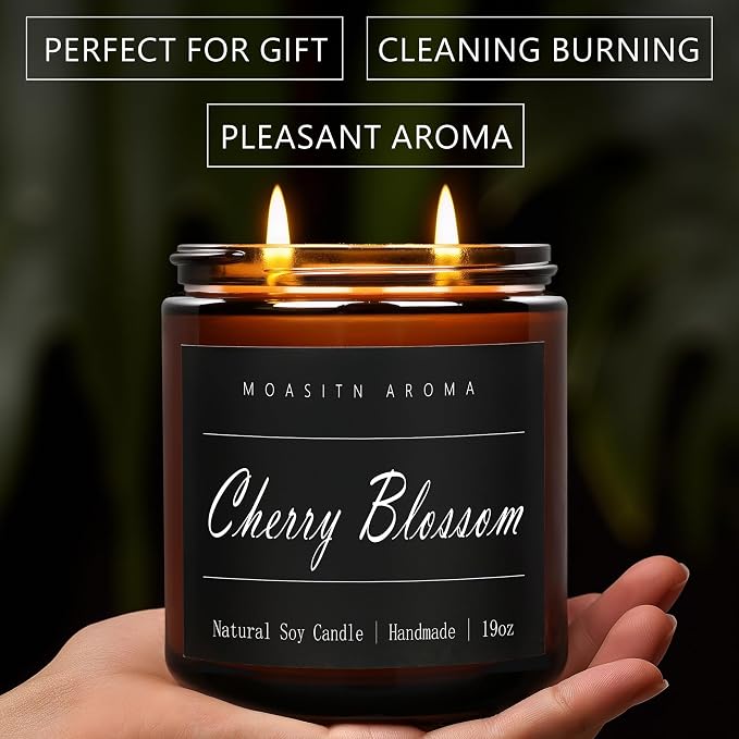MOASITN Cherry Blossom Large Heavenly Scented Candles for Home|19oz 100h Long Lasting Clean Burn|Natural Soy Aromatherapy Candle|2 Wick Jar Candle for Women,Men as Relaxing,Holiday,Birthday Gifts