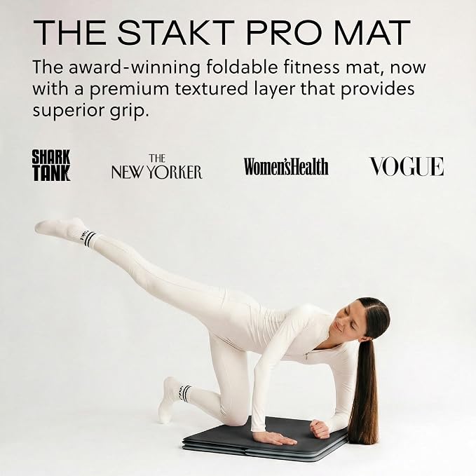 Stakt Foldable Yoga Mat Pro, 2 in 1 with Premium Textured Grip, Non Slip, Folding Exercise and Fitness Mat for Pilates, Strength Training, and High Impact Workouts