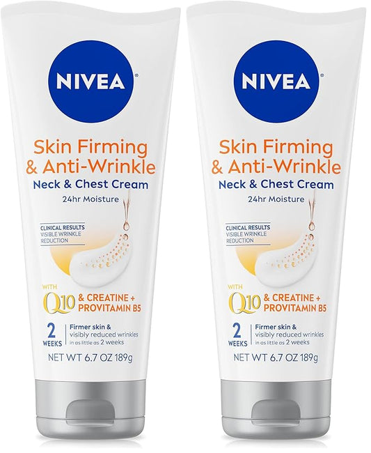 NIVEA Skin Firming & Anti Wrinkle Neck & Chest Cream with Coenzyme Q10,Creatine and Provitamin B5,Skin Firming Cream Reduces the Look of Fine Lines and Wrinkles,6.7 Oz Tube,(Pack of 2)