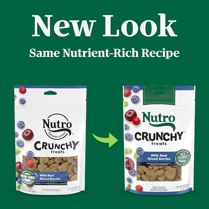 Nutro Crunchy Dog Treats with Real Mixed Berries, 10 oz | 5 calories per treat, natural ingredients, no corn, wheat, soy protein, low calorie, quality protein, ideal for training