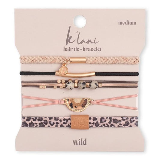 K'lani Wild Bracelets for Women – Elastic Bracelets and Boho Hair Ties – Cute Hair Ties for Women and Hair Tie Accessories – Stylish Bracelets Boho Style for Hair and Wrist – Set of 5 (Medium)
