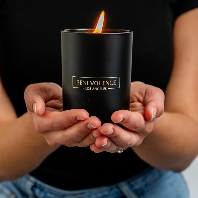 Benevolence LA Premium Charcoal Scented Candle – Long-Lasting, 45-Hour Burn – Luxury Black Wax Soy Candle for Home – Aromatherapy & Room Decor – 10oz