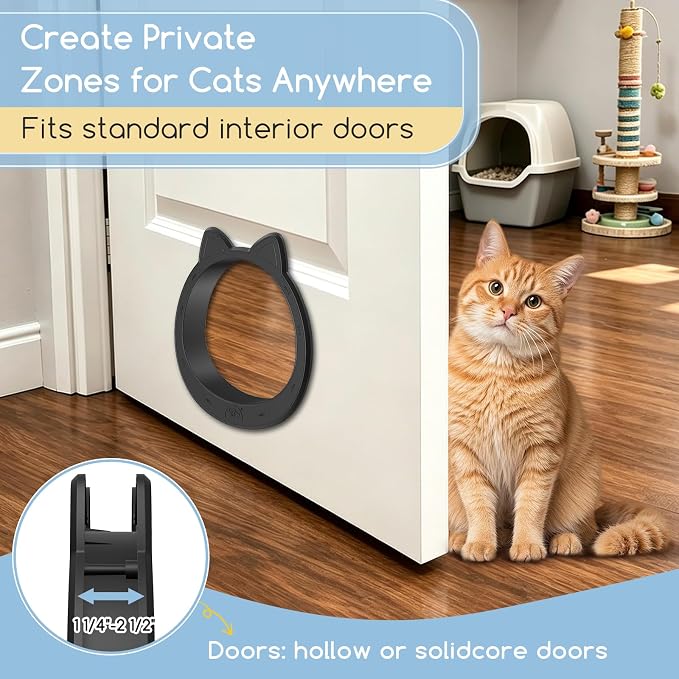 Large Cat Door Interior Door, No-Flap Pet Door for Cats Up to 22 lbs(Black)