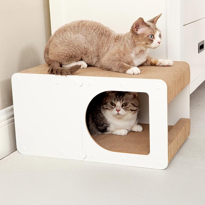 EHEYCIGA Cardboard Cat Scratcher House, 20-Inch Cat Scratch pad, White | Cat Scratching Board for Indoor Cats, High-density Corrugated Paper, Multi-function, Anti-scratch, Easy Install, Large