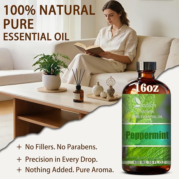 Peppermint Essential Oil, Peppermint Oil for Diffuser,16 Fl Oz(480ml) | Candle Making, Soap Making, aroma, Strong Scent, Pure, Natural, Home Fragrance, Massage, Large Bottle