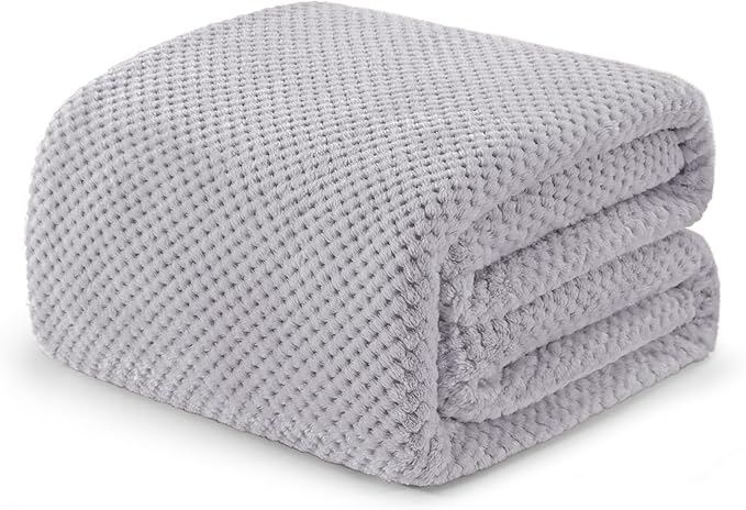 Exclusivo Mezcla Soft Waffle Fleece Bed Blanket Queen Size, Light Gray | Lightweight Plush Blanket for Bed, Bedroom, Cozy Flannel with Waffle Texture, Stylish Home Decor, All Season, 90x90 Inches