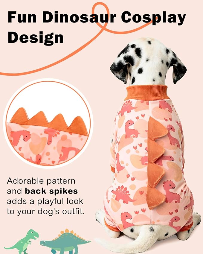 CuteBone Dinosaur Costume Dog Pajamas, Stretchy Spandex Crystal Velvet Sleepwear Coat for Small Dogs, Soft & Warm Pet Outfit Clothes for Cold Weather, Cozy Pullover Design COSP18XL