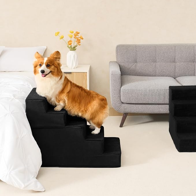 EHEYCIGA Dog Stairs for High Bed 22.5" H, 5-Step Dog Steps, Black | Pet Steps for Small Dogs and Cats for Bed, Non-Slip Balanced Pet Ramp Indoor