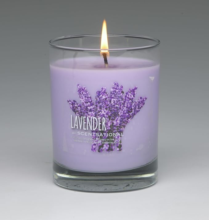 Scentsational Lavender Soy Candle, 11 oz, Natural Essential Oils, 50-60 Hour Burn Time, Gift Wrapped