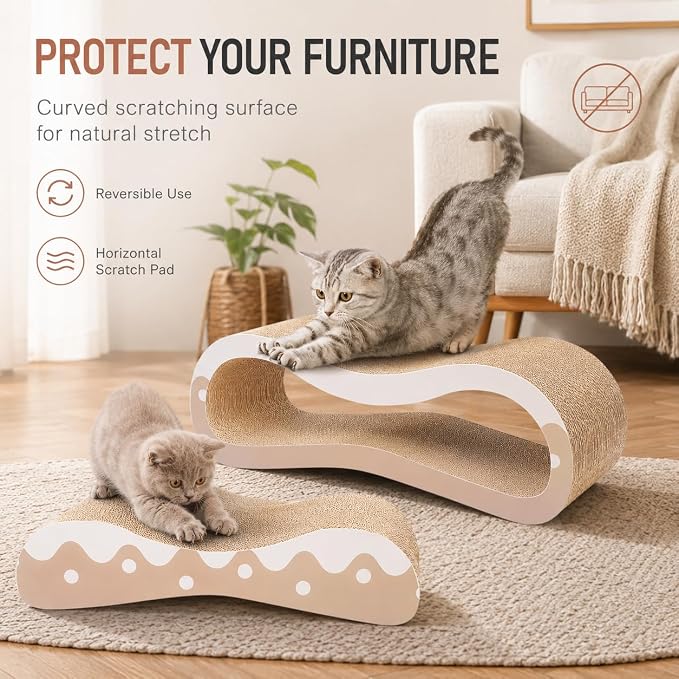 Simple Delxue 2 in 1 Cat Scratcher Cardboard Lounge Bed, Cat Scratching Post, Durable Board Pads Prevents Furniture Damage,Large,Wave