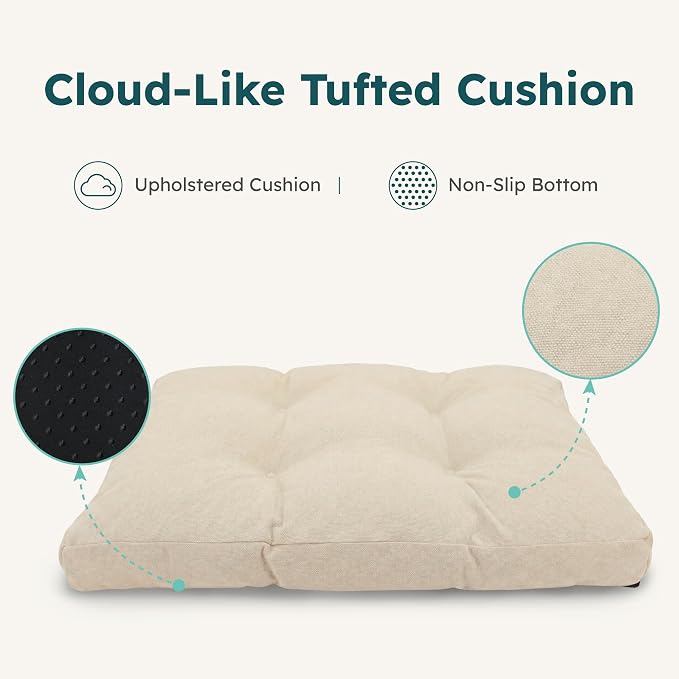 CANAGAN Elevated Wood Dog Bed Frame with Cushion, WoodPattern, Medium | Raised Dog Couch Bed with Washable Cover and Plush PP-Filled Cushion, Furniture-Style for Indoor Living