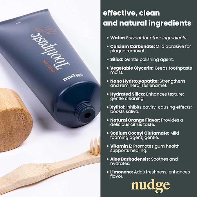 Nudge 10% Nano Hydroxyapatite Toothpaste, Remin+ with Vitamin E, Fluoride-Free, SLS Free, Helps Remineralize Enamel, Supports Dry Mouth Relief and Sensitive Teeth, Orange, 4.5 oz (Pack of 4)
