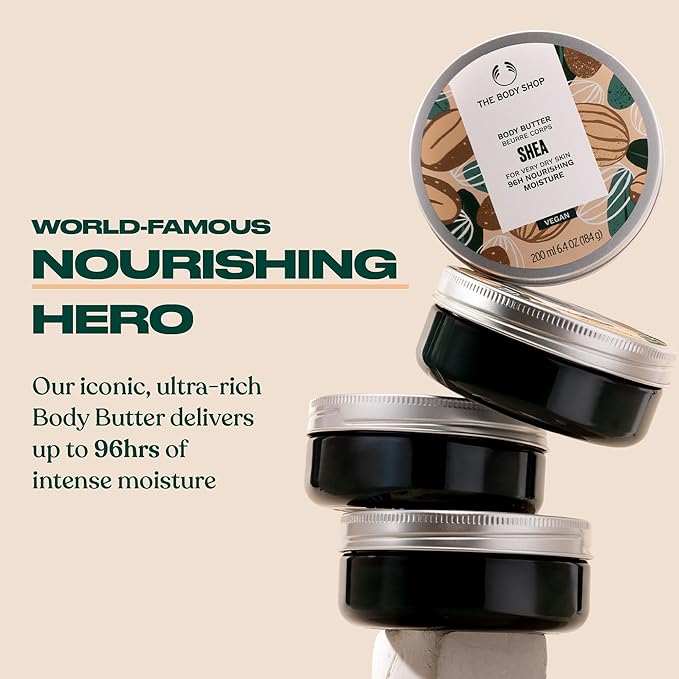 The Body Shop Shea Essentials Gift Set - 4 Piece Set, Shower Cream, Body Butter, Lip Butter, Hand Balm, Vegan