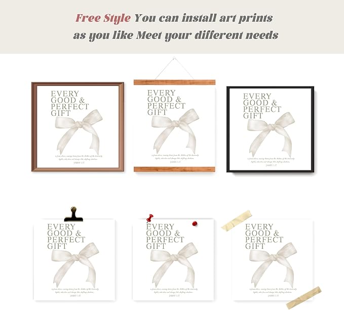 LARTSFRO Coquette Beige Bow Wall Art Decor Posters, Beige Bow Christian Room Bedroom Bathroom Dorm Wall Art Decor Aesthetic for College Teen Girls Gifts, Inspirational Bible Verses Bow Wall Decor, 10x10 Inch Set of 4 Pcs Bow Pictures (UNFRAMED)