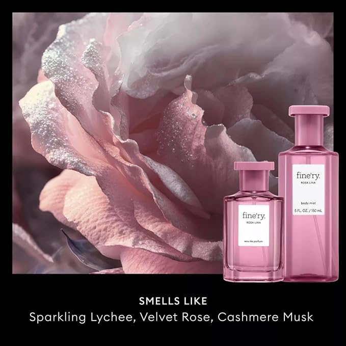 Fine'ry Lychee Rose Perfume for Women - Rosa Lina - Juicy, Sugared Floral, Romantic Skin Scent & Cashmere Musk - Full Size, Long-Lasting Hair & Body Cologne Parfum Fragrance for Girls (60mL)