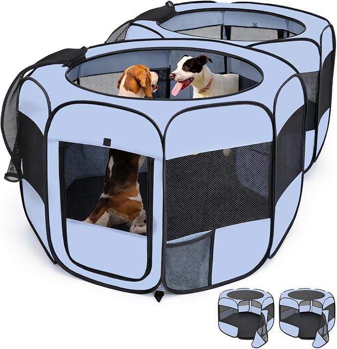 2-in-1 XLarge Cat Playpen, Detachable into 2 Separate Playpens with Additional 2 Doors, Portable Dog Playpen Cat Tent Enclosure for Kitten and Puppy Indoor Outdoor Use(L)