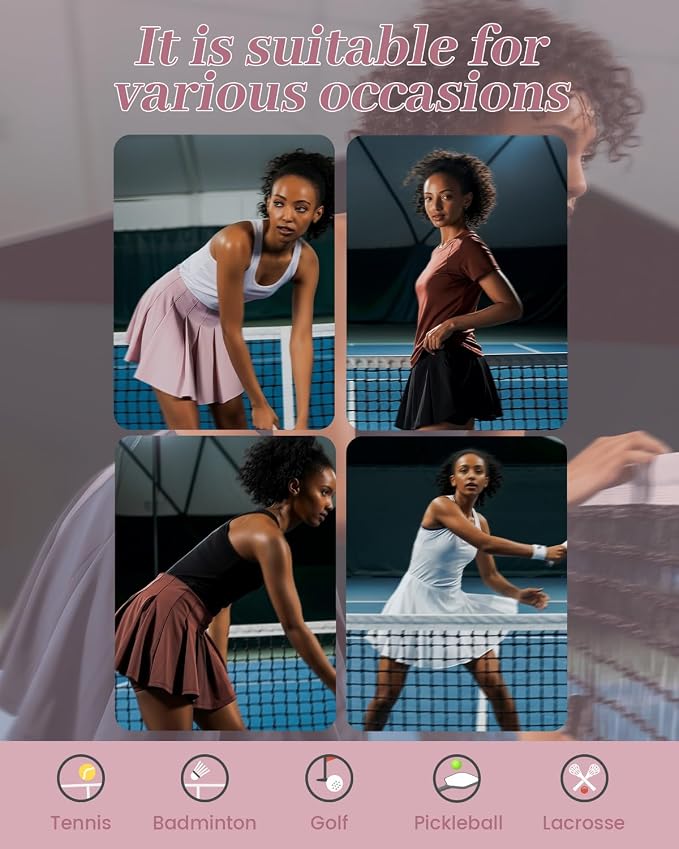 Pleated Tennis Skirt for Women with Pockets Shorts High Waisted Athletic Golf Skort for Workout Pickleball