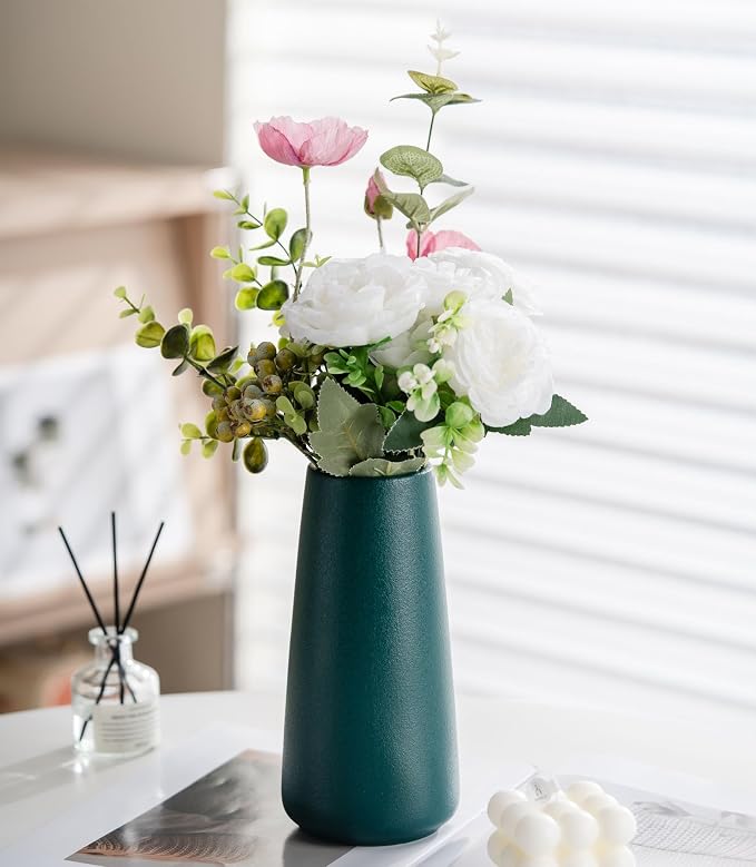 Simple Boho Ceramic Flower Vase for Home Decor (Green,Big) | 8'' Modern Farmhouse Vase for Flower Plant Pampas Grass, Fit for Table Shelf Centerpieces, Living Room Bedroom Wedding Gift