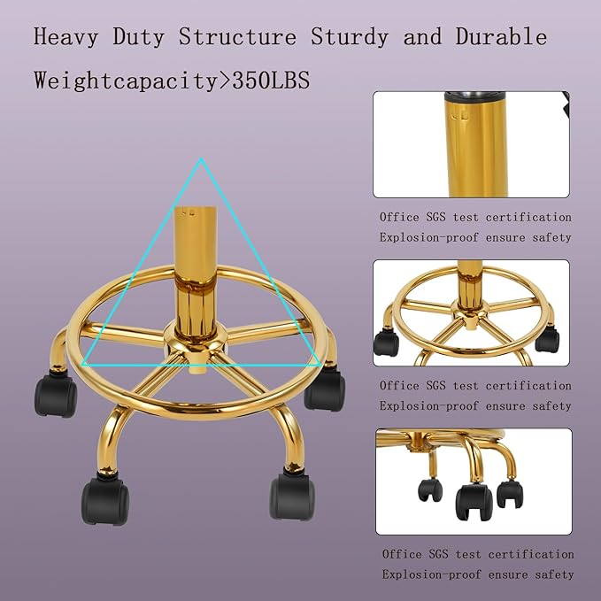Saddle Chair Rolling Ergonomic Swivel Chair with Soft Comfortable Cushion and Wheels Hydraulic Adjustable Stool for Home Office Dental Tattoo Salon Shop Use with Backrest (Pink Gold)