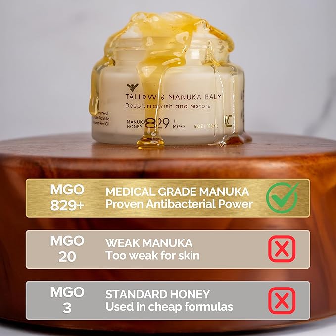 Made w/ 100% Organic Grass-Fed Beef Tallow and Manuka Honey Balm Natural Moisturizer Cream for Face & Body Eczema Relief Cream Moisturizer for Dry Skin Pure Tallow Face Moisturizer for Sensitive Skin