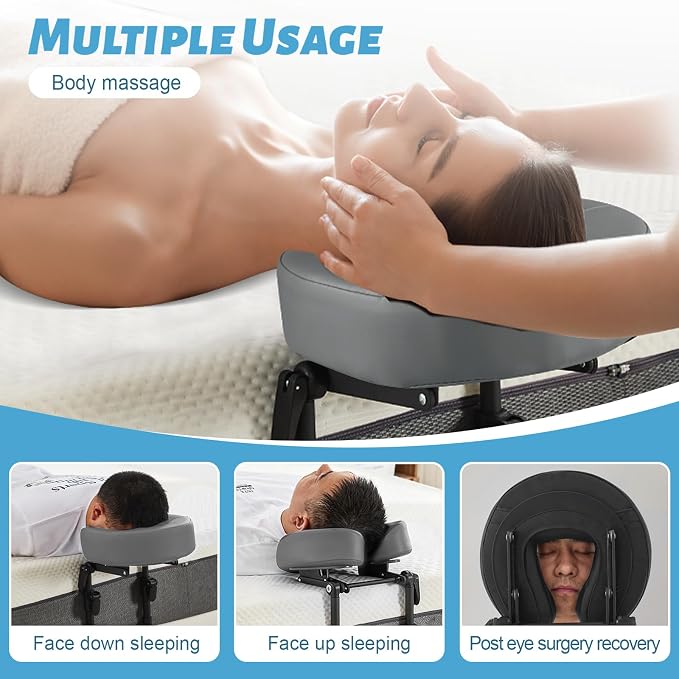 Massage Headrest for Bed, Adjustable Massage Face Cradle at Home, Portable Bed Massage Head Holder, Massage Table Head Rest for Salon Spa, Face Down Pillow After Eye Surgery, Dark Gray