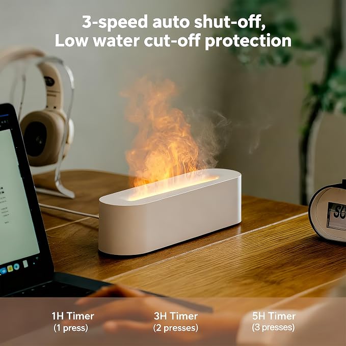 Essential Oil Diffuser, Fireplace Fire Flame Aromatherapy Diffuser, 150ml Ultrasonic Cool Mist Humidifier, Scent Aroma Diffuser with 7 Colors Light, Timer & Auto-Off for Home, Room (White)