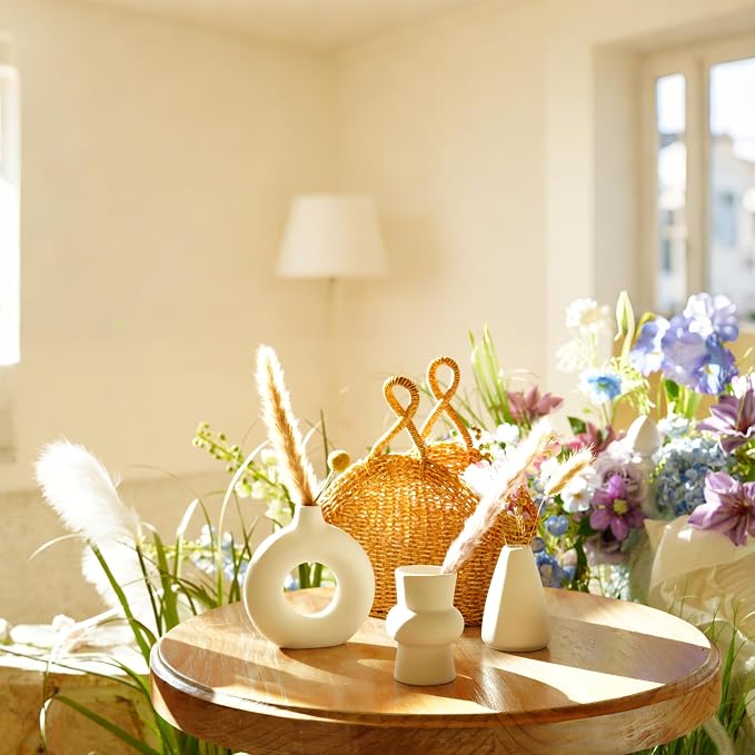 Small White Ceramic Vase Set of 10 Ceramic Bud Vases in Bulk Farmhouse Vase | for Pampas Grass Boho, Flowers, Decorative Modern Ceramic White Flower Vases for Home Decor, Entryway Table Decor