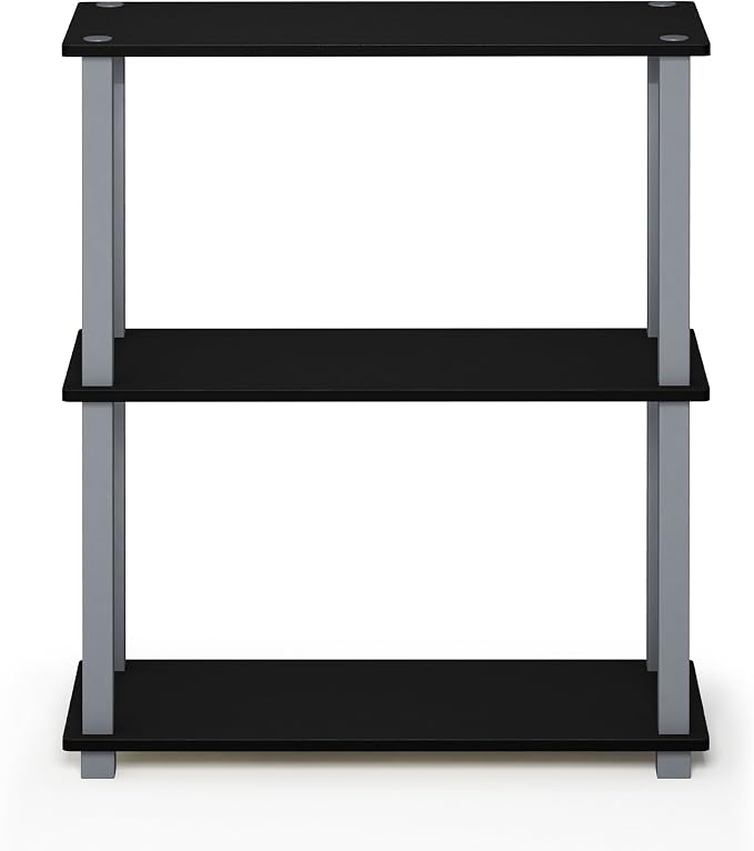 Furinno TURN-S-TUBE Storage Shelves Set of 2, 3-Tier Book Shelf, Corner Shelf, Toolless Open Shelves, Square Tubes, for Organization and Storage, Living Room, Garage, Home Office, Black