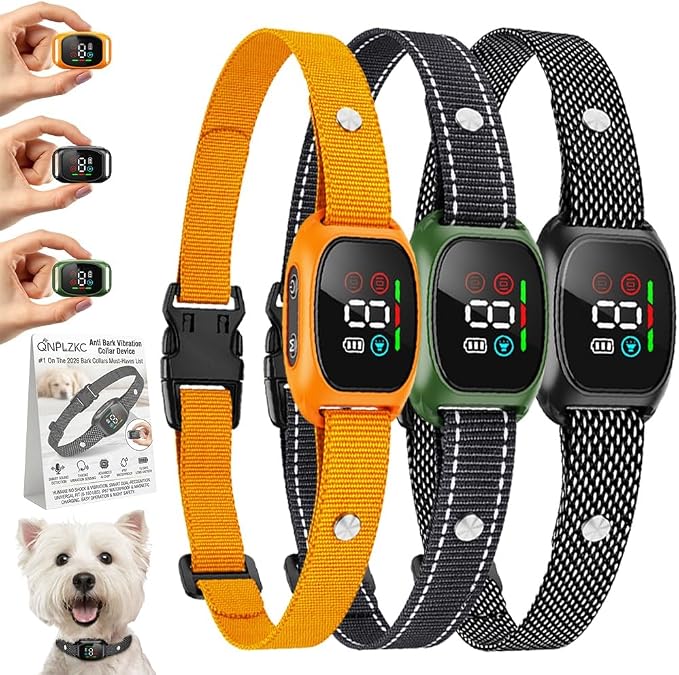 Anti Bark Vibration Collar Device for Large Medium Small Dogs 6-150lbs Smart Ai Automatic Puppy Dog Beep No Shock Barking Training Collars Rechargeable IP67 Waterproof Adjustable 8 Sensitivity