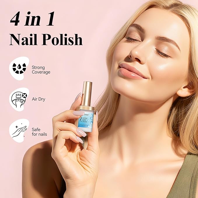Gel-Like Nail Polish，4-in-1 Nude Nail Polish Quick Drying Long Lasting Shine Non Toxic No UV Needed for Nail Art Manicure DIY at Home