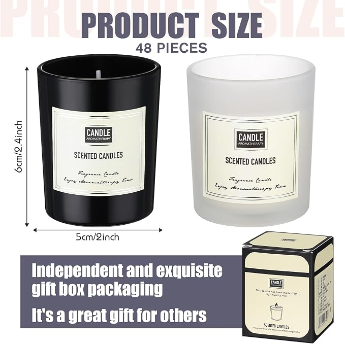 MTLEE 48 Pcs Scented Candles Bulk End of Year Teacher Thank You Gift Candles Wedding Aromatherapy Soy Wax Jar for Birthday CNA Week Appreciation Staff Coworker Guest Favor(Black, White)