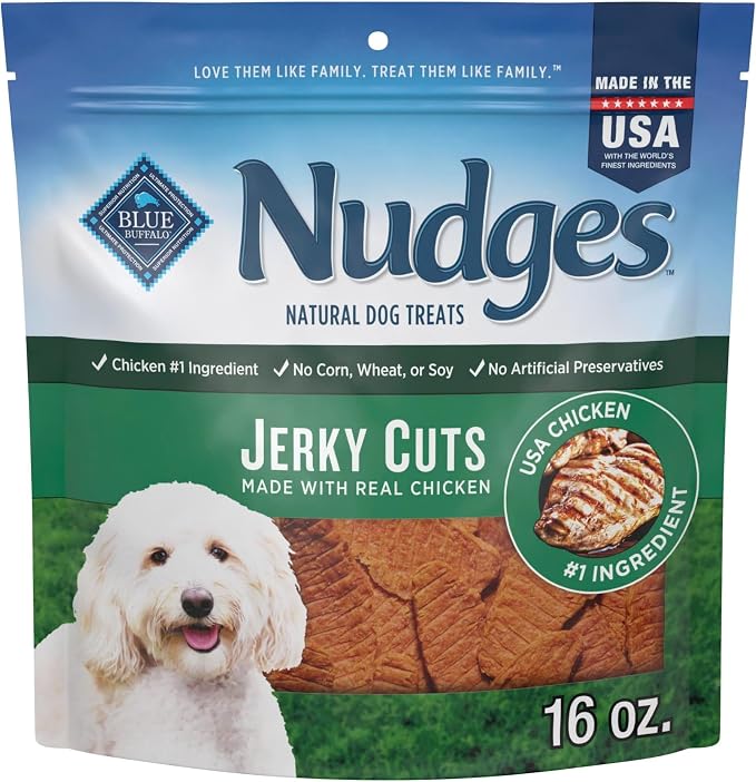 Blue Buffalo Nudges Jerky Cuts Chicken Dog Treats, 16 oz | Real Chicken First, Oven-Dried, Easy to Tear, No Chicken By-Product, Corn, Wheat, or Soy