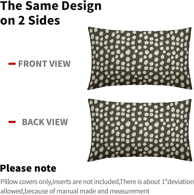 Olive Green Cream Dots Lumbar Pillow Covers 12x20 Set of 2 Boho Design Polka Dot Print Throw Pillows Modern Outdoor Decorative Pillowcase Rectangle Linen Cushion Cases Decor for Sofa Couch Bed