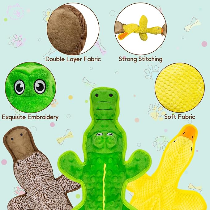 No Stuffing Dog Squeak Toys, 3 Pack Chew Toys for Small to Large Puppies | Durable Puppy Teething Toys, Interactive to Keep Pets Busy, Toss Fetch Tug Play, Best Birthday Gift
