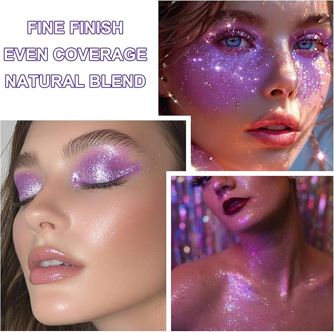 Roll-on Holographic Body Glitter Gel for Face and Hair, Chameleon Color Changing Glitter Gel Under Light, Chunky Mermaid Sequins Festival Party Rave Accessories Body Shimmer Makeup (Purple)